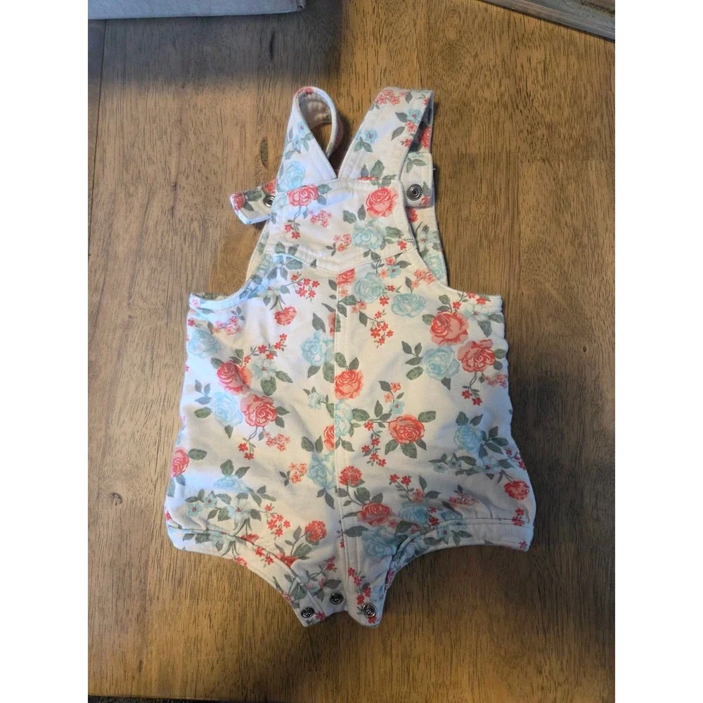 Carters Baby Girl Floral Shortall Overalls Pink Blue Rose Print 9 Months